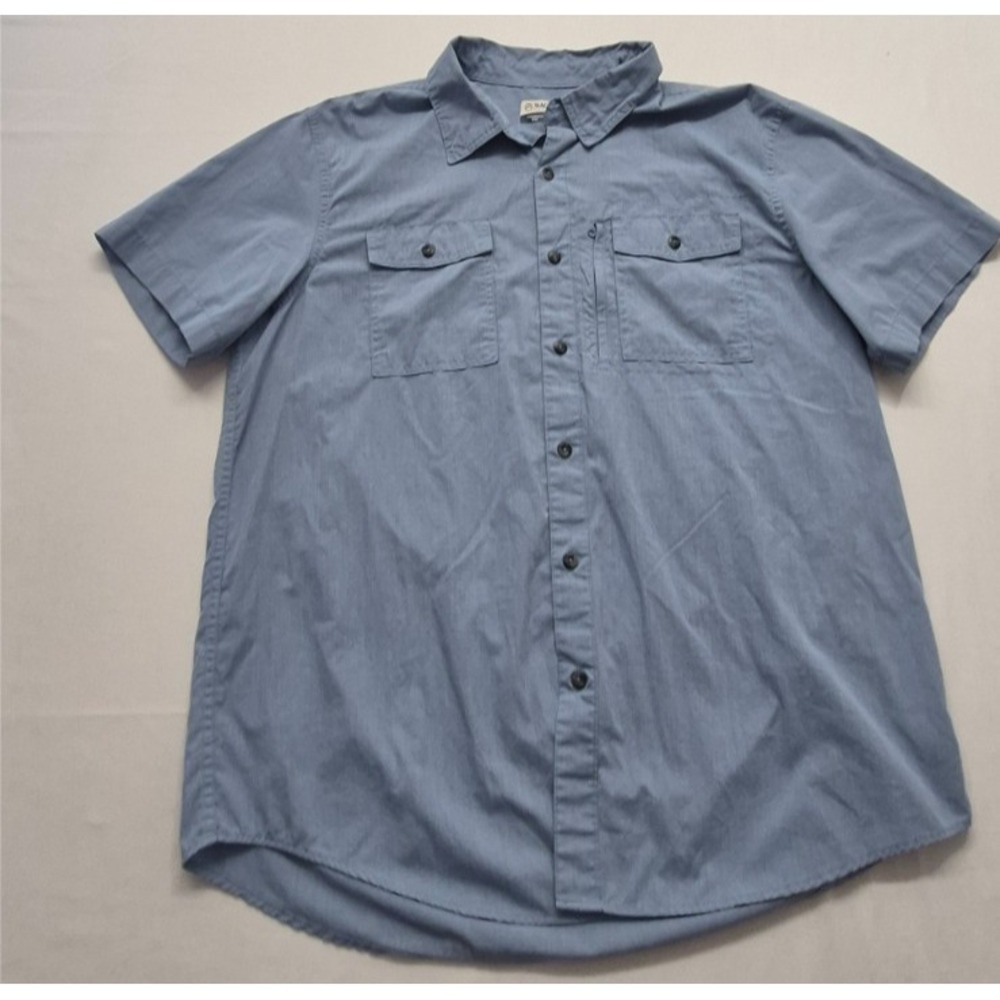 Magellan men's blue shirt LG Summerville Classic fit pockets zip outdoor SS fish